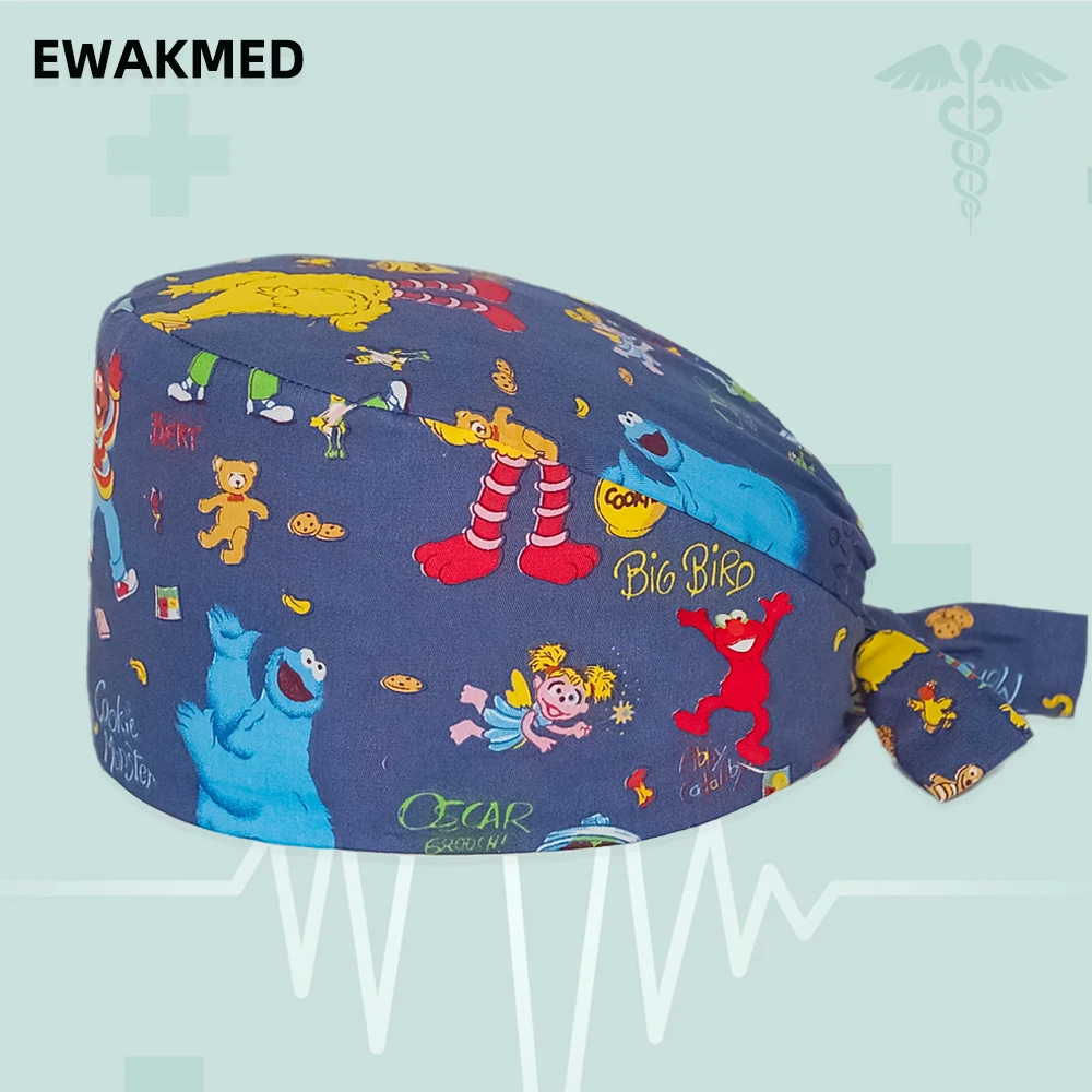 Women Men Scrub Cap Printed Cotton Sweatband Working Hat