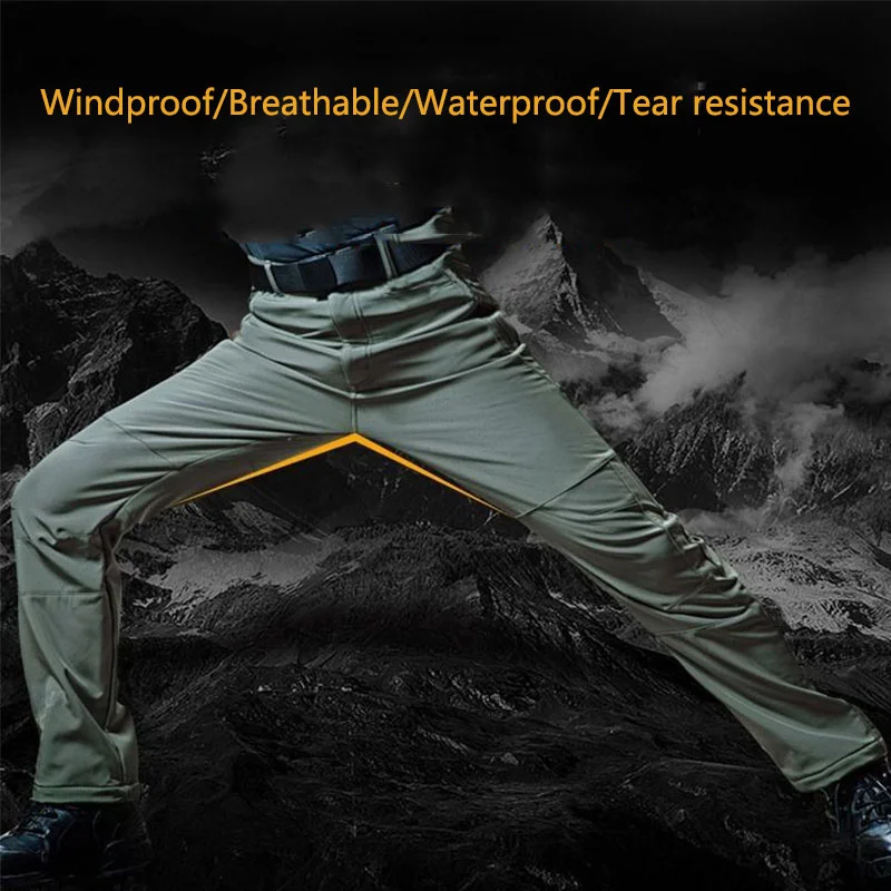 Men Outdoor Winter Warm Tactical Pants Tear Proof Waterproof Thicken Plus Velvet Thermal Skiing Climbing Softshell Trousers