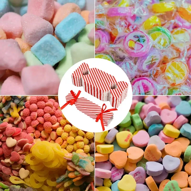 10 قطعة صندوق الحلوى لعيد الميلاد مع أشرطة DIY بها بنفسك الحلويات الشوكولاته الكوكيز الديكور هدية حفلة عيد الميلاد الزفاف صناديق التعبئة والتغليف الورقية