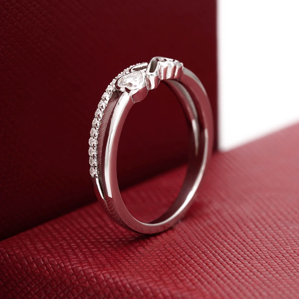 D Farbe Herzförmiger Moissanit Ehering „Finger“ Ring 925 Sterling Silber Verlobungsringe mit geteiltem Schaft für Frauen