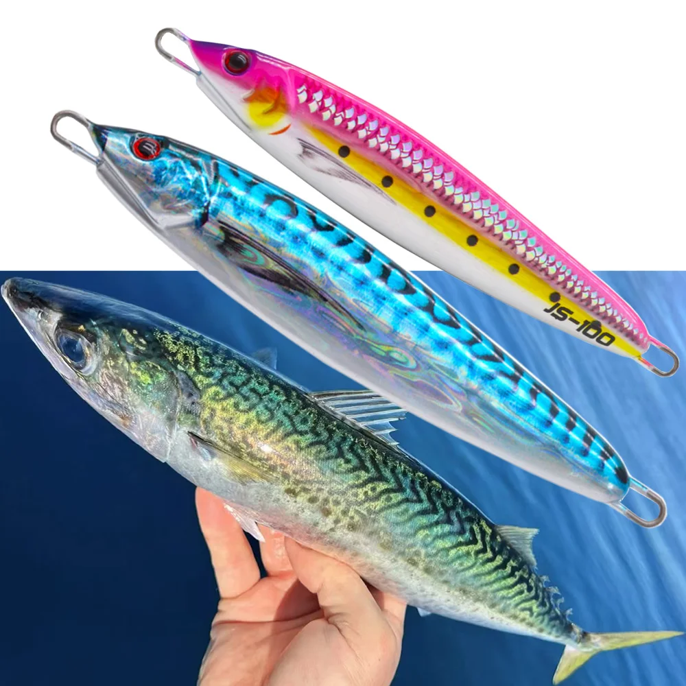 40g60g80g100g Metal Jig 3D Slow Jig Shore Jigging Tuna Wahoo Lure Saltwater Deepsea Fishing Jigpara Bait for Mahi Marlin Wahoo