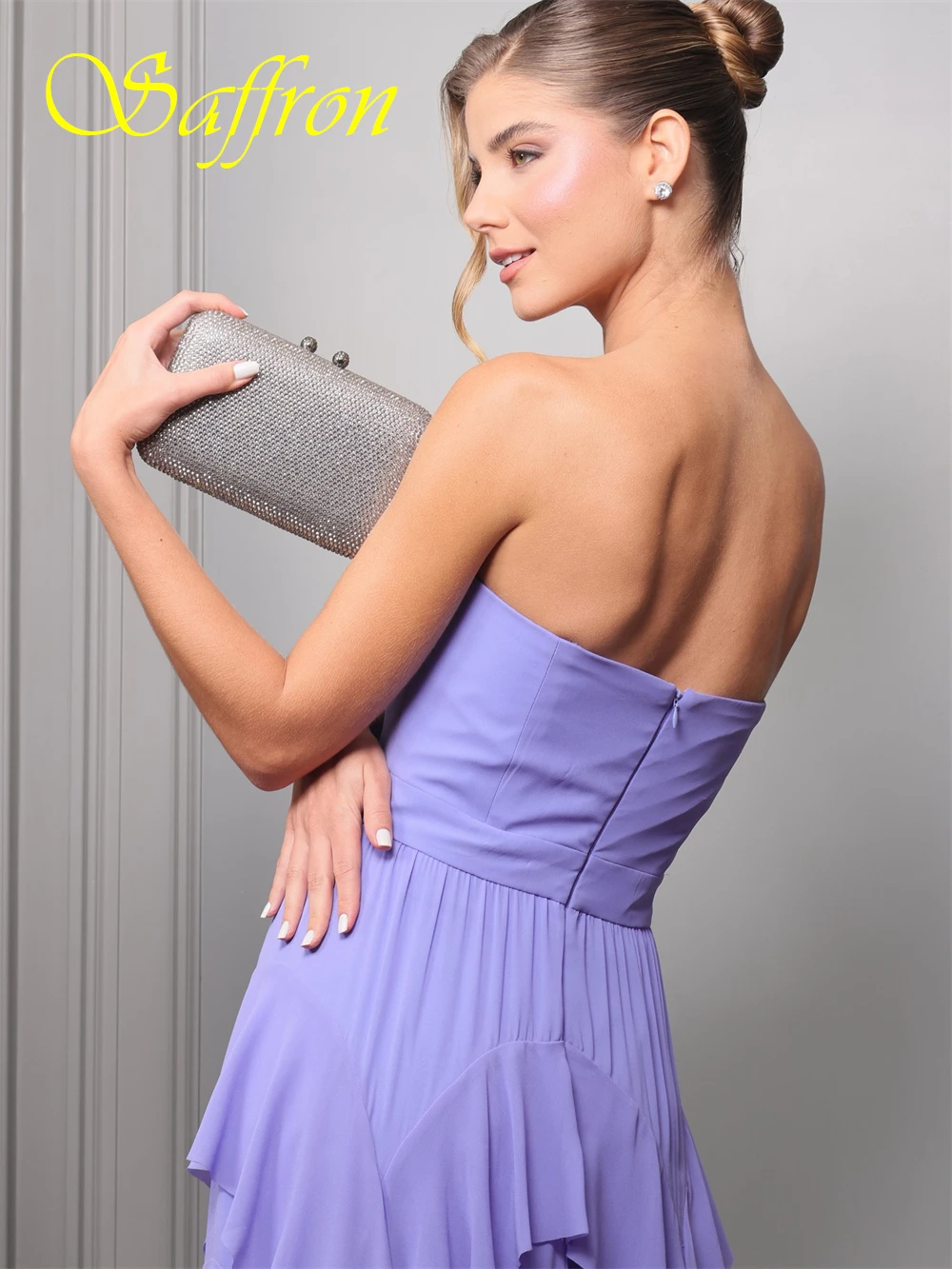 تخصيص فستان سهرة شيفون مثير بدون حمالات رشيقة يزين فساتين حفلة موسيقية موضة طبقات مطرزة فساتين المناسبات الخاصة