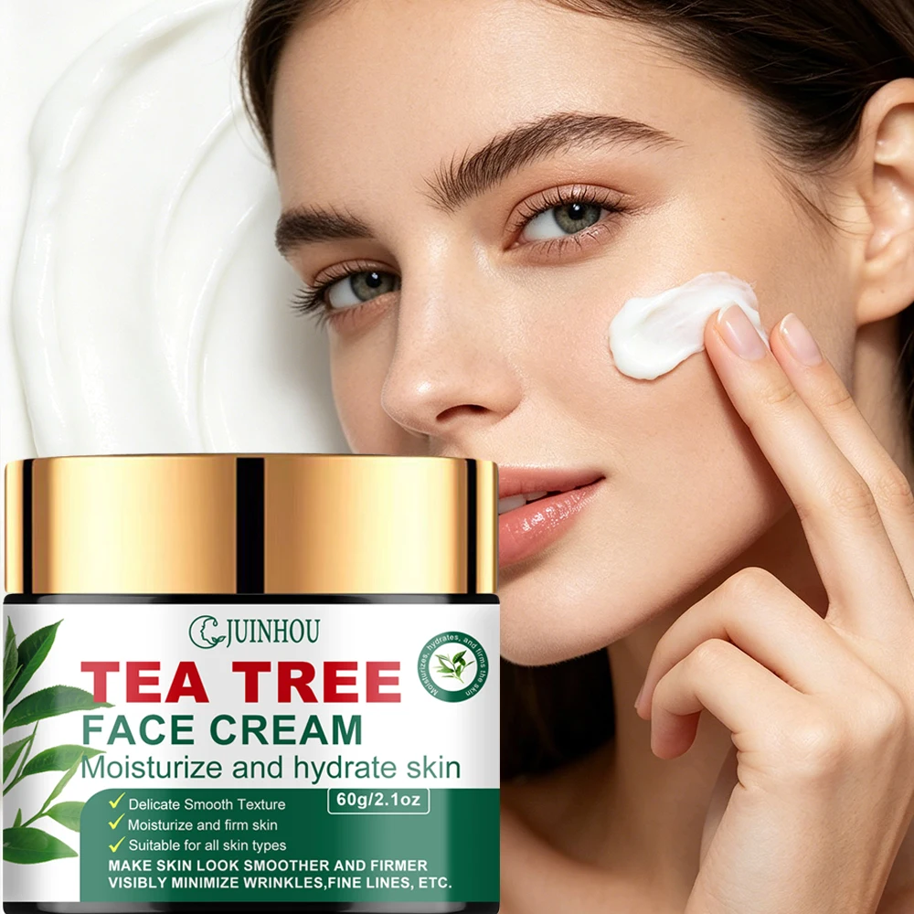 

JUINHOU Hydrating Face Cream Tea Tree Oil Niacinamide Collagen Brightening Cream for All Skin Types Lightweight Non-Greasy