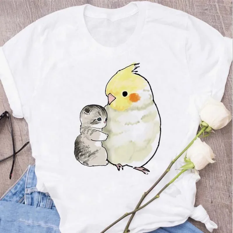 Cute Cats Printing Women T-shirts New Kawaii Women's Tops Fashion Women Clothing Funny Korean Style Creative Casual Clothes Tees