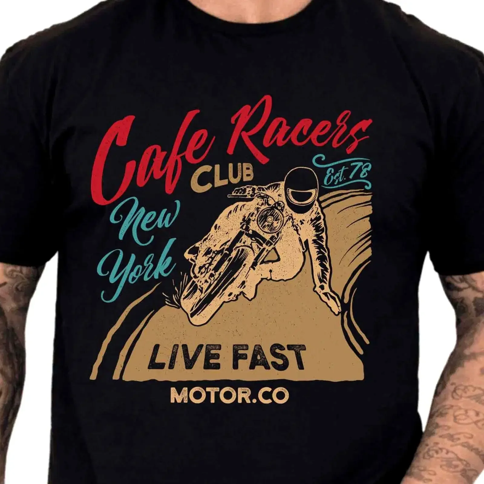 Cafe Racers live fast biker club vintage racing graphic t shirt vintage Washed homme Breathable Unisex Versatile fashion Soft