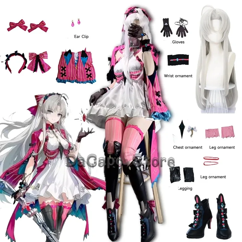 Wuwa Carlotta Montelli Wig Kostum Cosplay Sepatu Wuthering Waves Pakaian Permainan Anime Pakaian Pesta Halloween Anak Perempuan Disfraz
