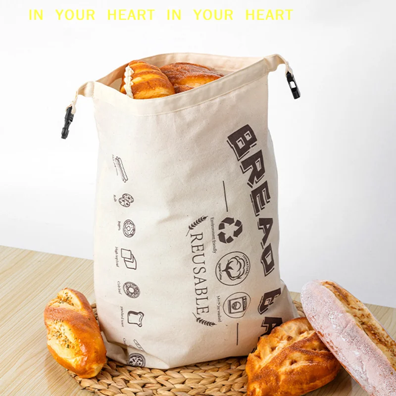 【X】1 Pcs Reusable Bread Bags With Release Buckle Closure Kitchen Sourdough Bread Storage Bags Cotton Cloth TPU Oil Proof Pocket