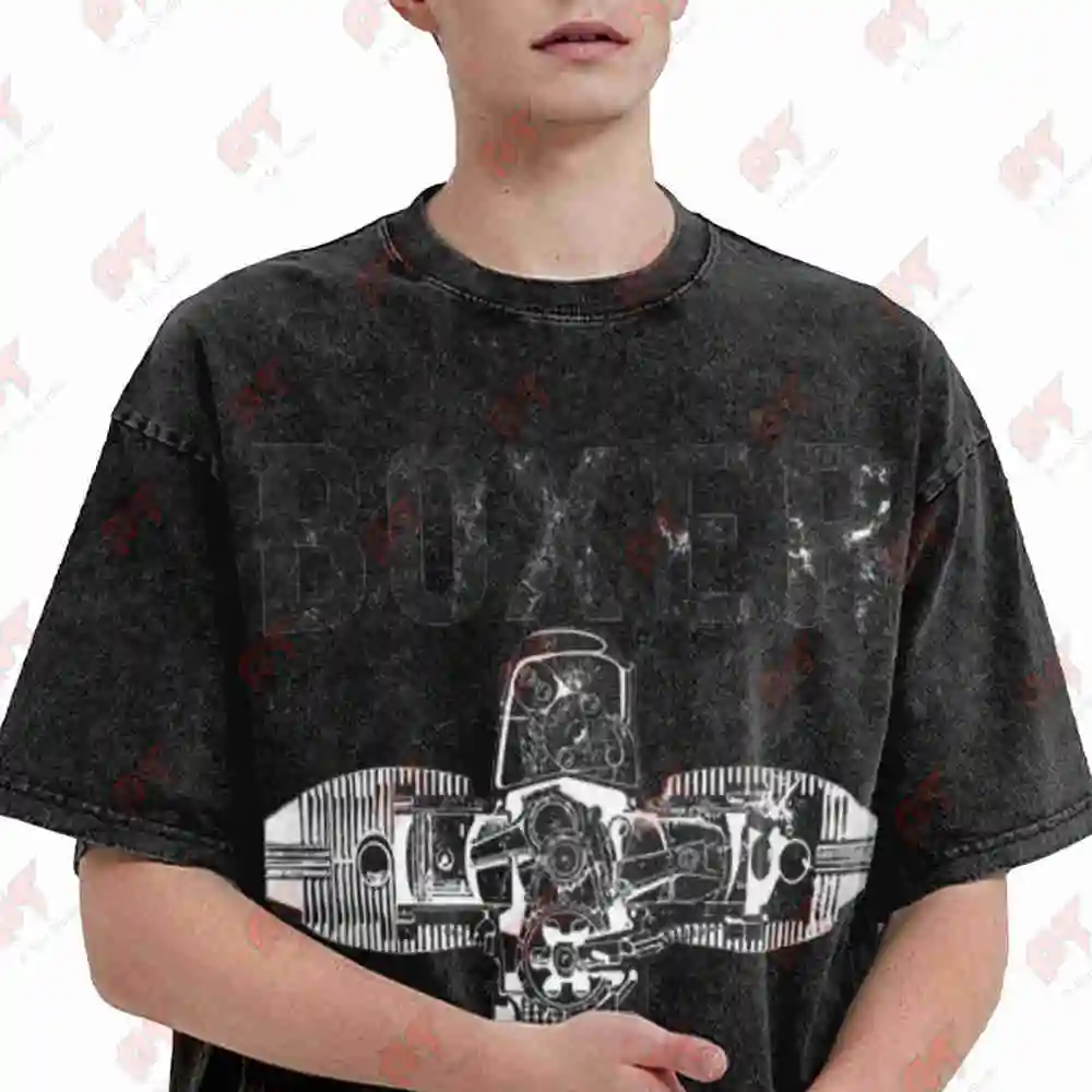 Boxer Engine Motorcycle 220G Vintage Washed Tee Pure Cotton T-Shirt