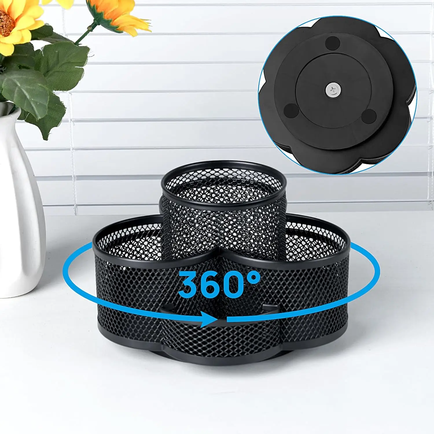 حامل أقلام للمكتب، حامل أقلام رصاص دوار 360 درجة، حامل أكواب للمكتب، منظمات المكتب والملحقات باللون الأسود #2