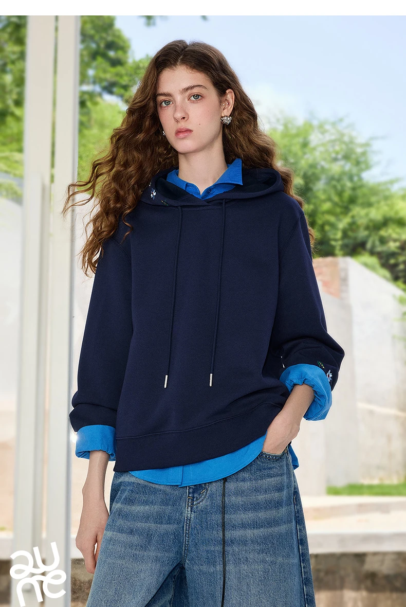 TOYOUTH Women's Mini Floral Embroidered Hoodie 2026 Fall New Arrival Youthful Cozy Relaxed Fit Slouchy Pullover Top