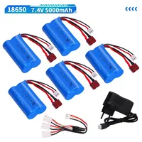 Upgrade 7.4V 18650 5000MAH Battery for Wltoys 10428/12428/12423 / Q46 RC Car Spare Parts with charger 7.4V T plug for Power car