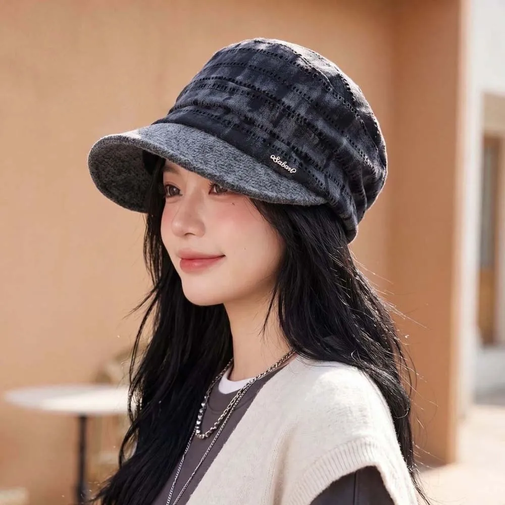 Grid Peaked Hat Warm Plaid Newsboy Cap Soft All Match Checked Slouchy Hat Comfortable Sweet Visor Beret Cap Outdoor