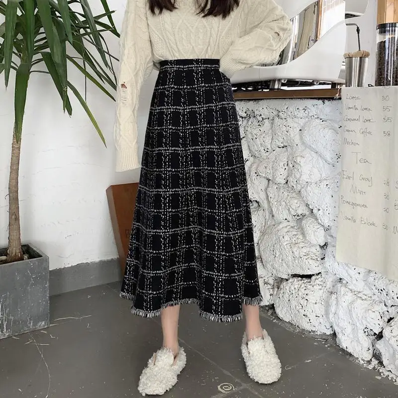 

Deeptown Elegant Plaid Skirt Women Vintage Preppy Style Long Skirt Kawaii Sweet Fashion Autumn Retro Casual A-line Midi Skirts