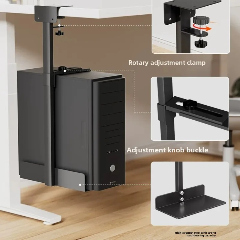 Under Desk PC Tower Holder, No-Drill Hanging Mount, Adjustable Heavy-Duty Steel Support Rack, Under-Table Organizer for Computer