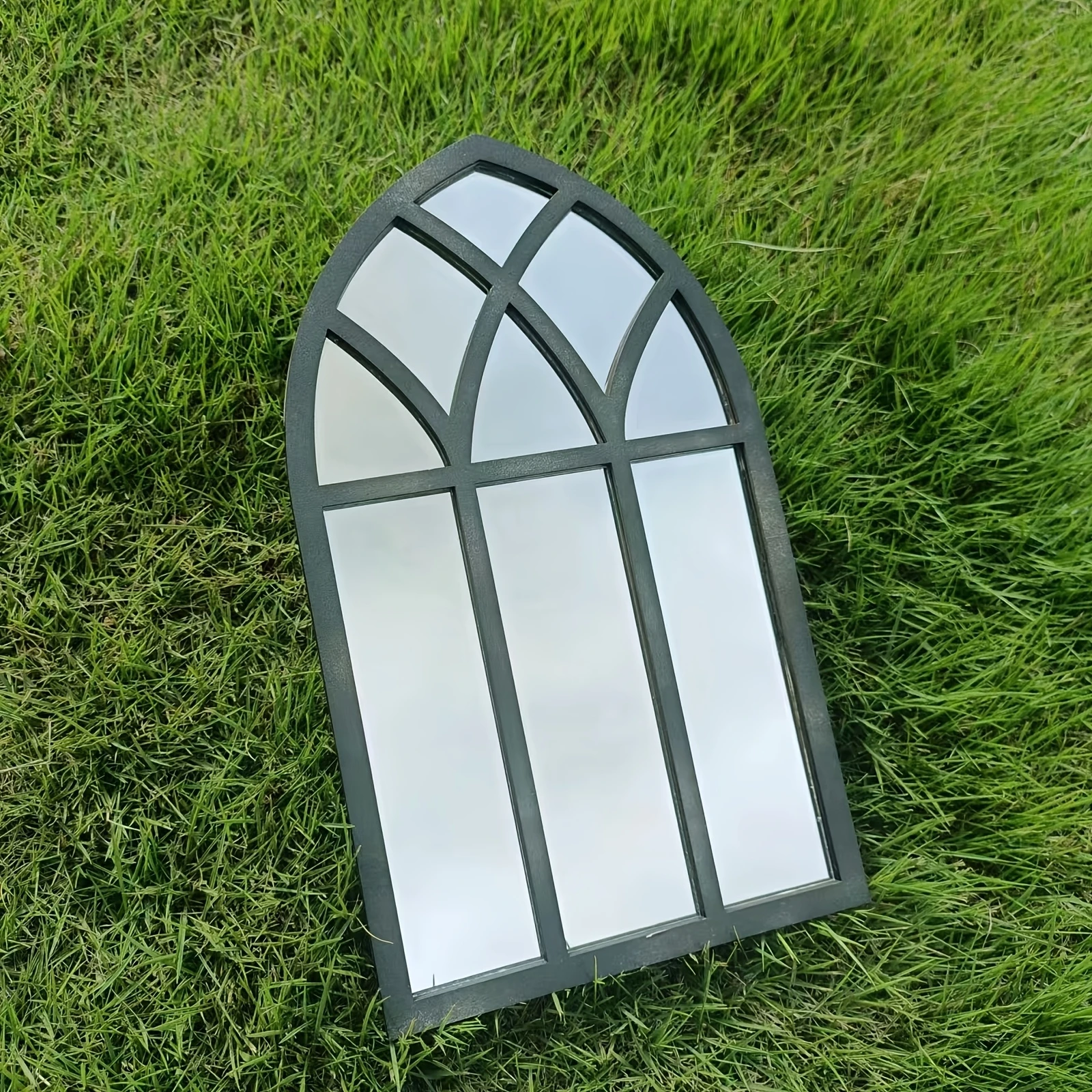 1Pcs Arched Window Wall Mirror Wood Acrylic Minimalism Windowpane Arch Mirror for Bathroom Entryway Vanity Bedroom Home Decor