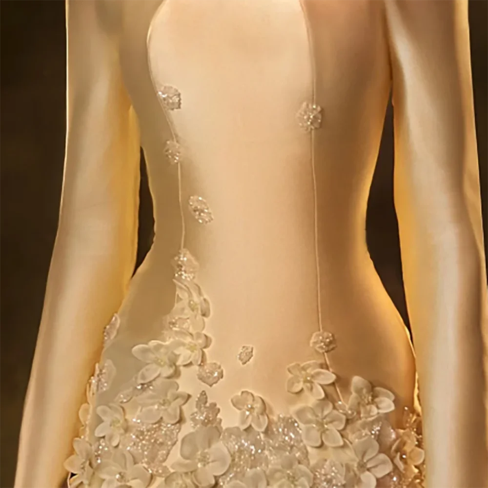 高級サテンオフショルダーアップリケ A ラインフォーマルイブニングドレス誕生日パーティーウエディングドレスカスタマイズ