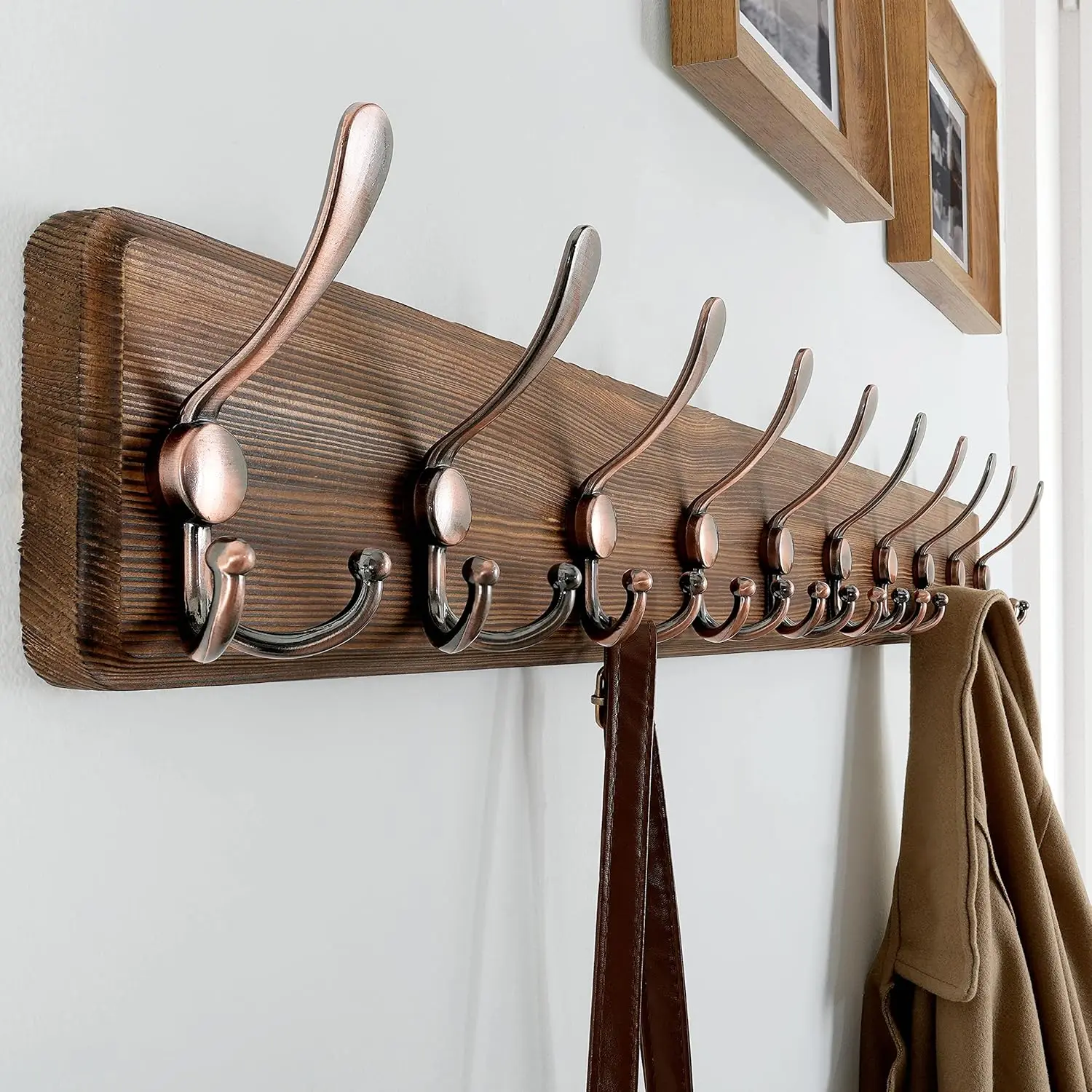 

Skoloo Coat Rack Wall Mounted - 38.6"" Long, Wooden, Heavy Duty, Rustic Coat Hooks For Wall, Wall Coat Rack With 10 Triple