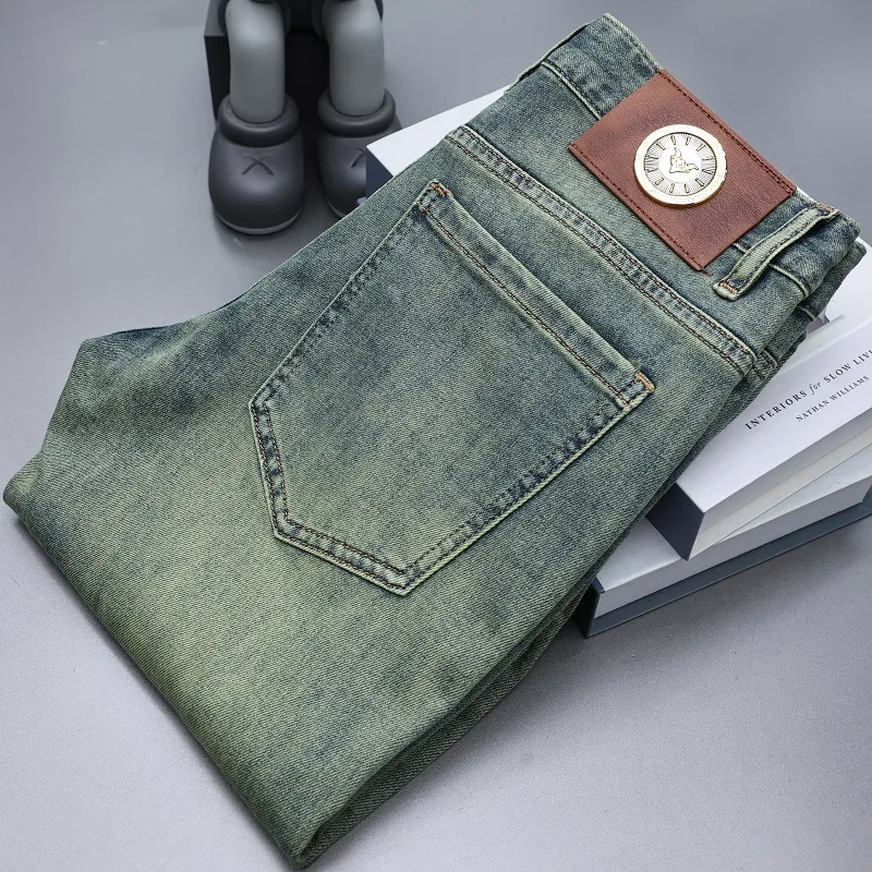 Jeans strappati blu Vintage pantaloni a matita slim ricamati moda estiva da uomo pantaloni lunghi skinny sottili lavati elasticizzati