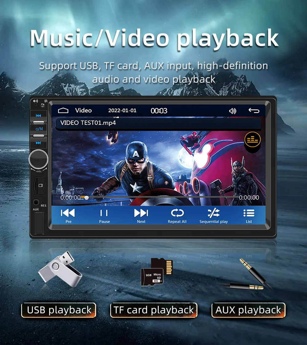 HIPPBQCC راديو السيارة HD 7 "شاشة تعمل باللمس ستيريو بلوتوث 12 فولت 2 Din FM ISO الطاقة Aux مدخل مرآة ربط السيارات مشغل وسائط متعددة #5