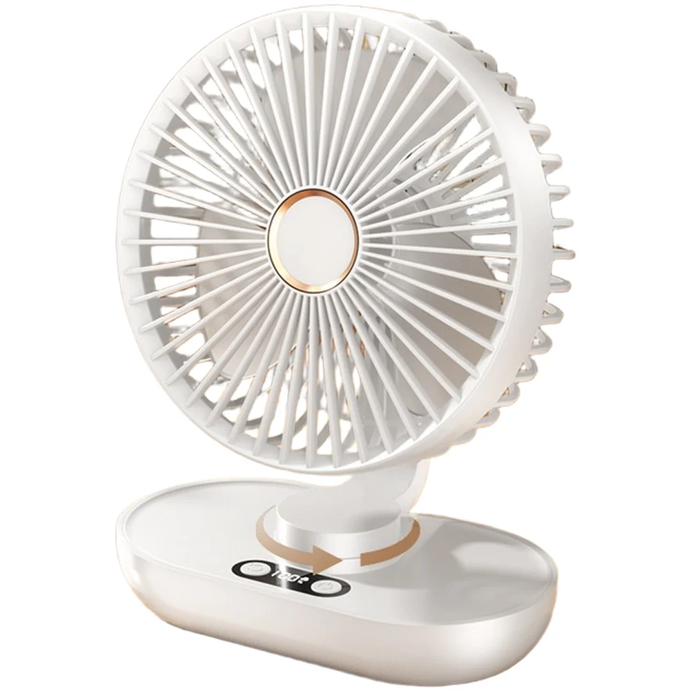 Quiet USB Rechargeable Desktop Fan 5 Adjustable Air Volumes Digital Display 360 Rotation for Workspace Cooling