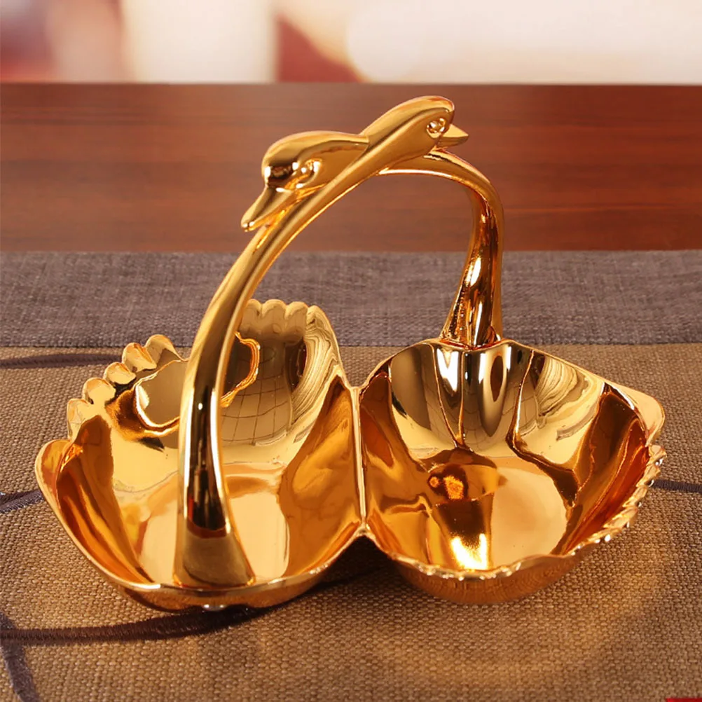 

Small Fruit Plate Premium Metal Double Swan Candy Tray For Wedding Party Snack Dried Fruit Dish Decorative Tableware Kitchen Bar
