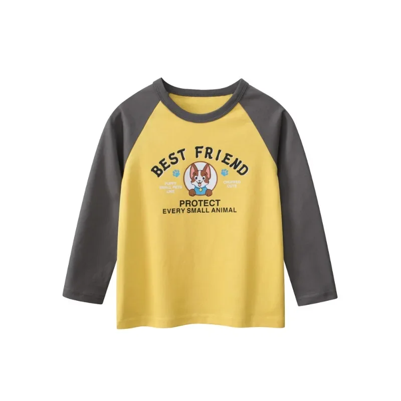 

2025 Children's Clothing Boys Raglan Cartoon Letter Long-sleeved T-shirt Spring Autumn New Baby Clothes Cotton Bottoming Shirt