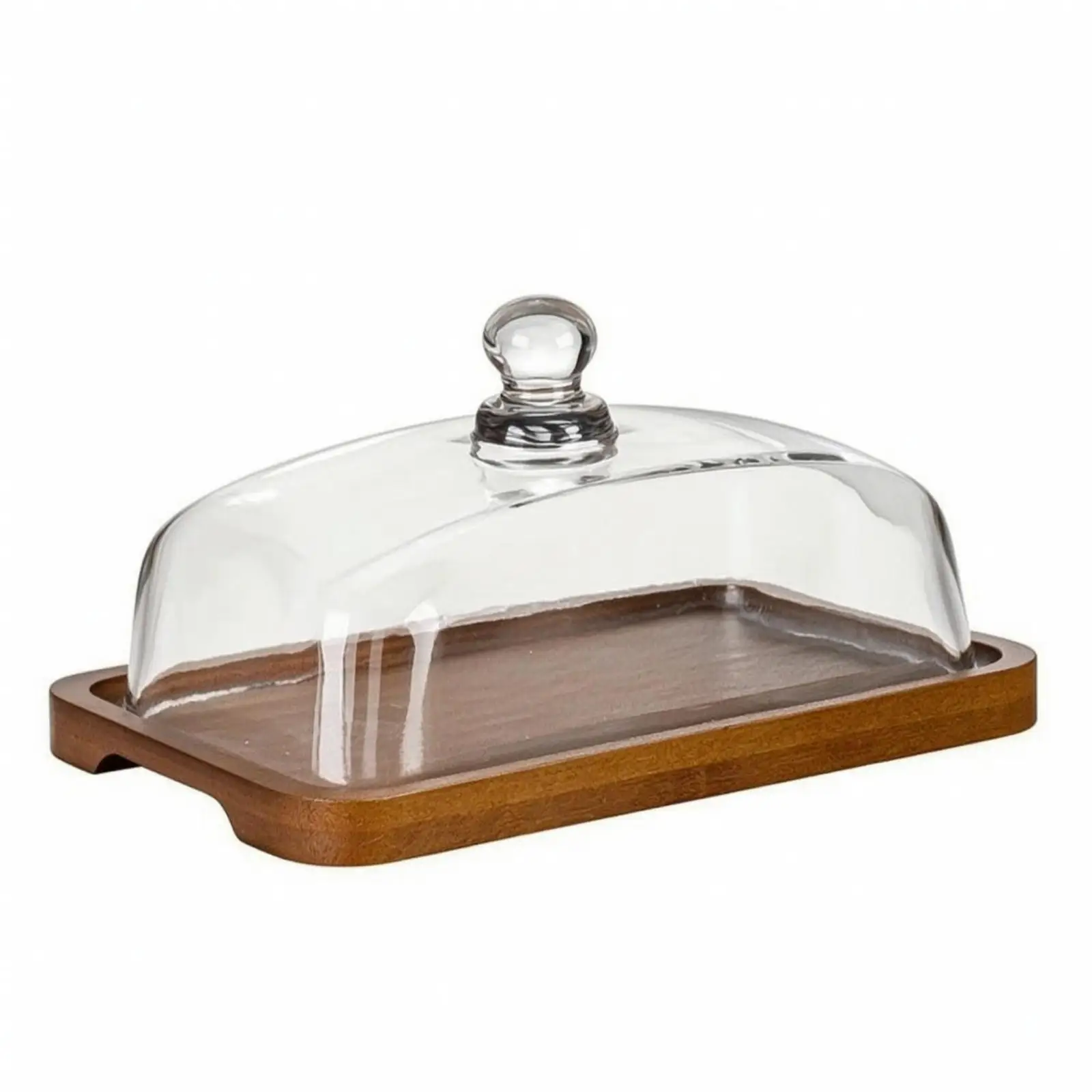 Rectangular Dessert Plate Bamboo Tray with Raised Edges Transparent Glass Lid Butter Dish Pretty Tray for Food Display