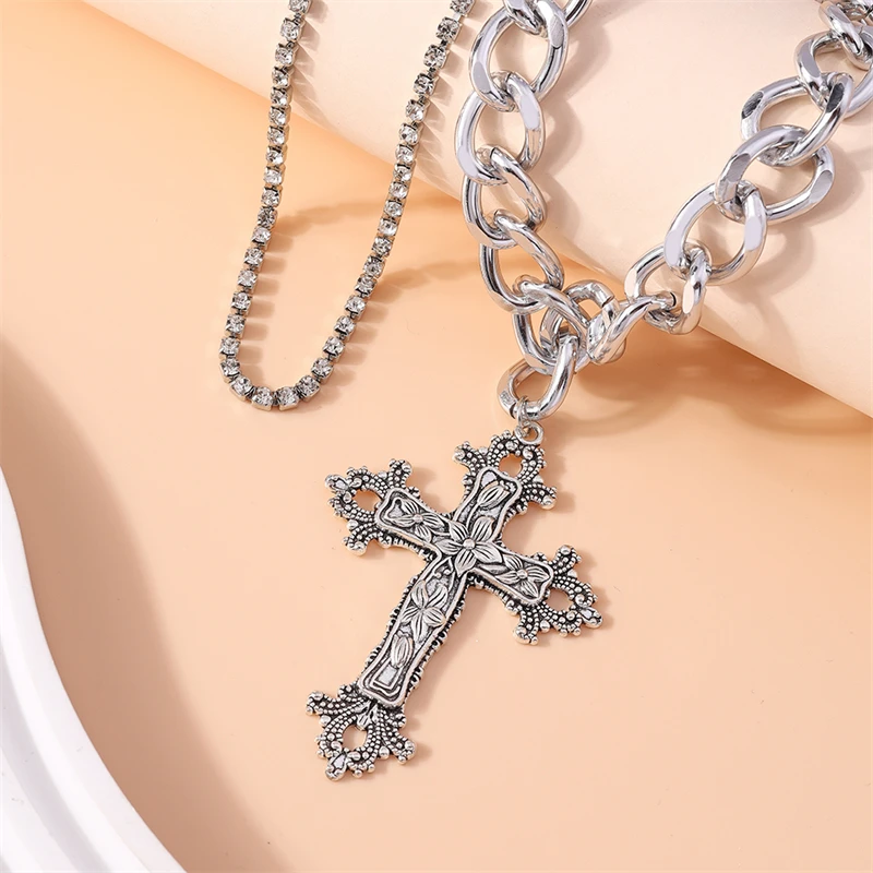 2 Teile/satz Mode Doppel Schichten Halskette für Frauen Gothic Kreuz Anhänger Halskette Mädchen Party Festival Schmuck Geschenke – Detail 6