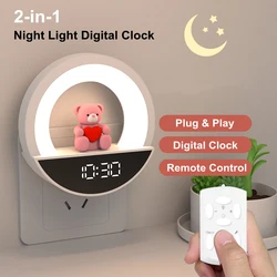 Night Lights with Colck Remote Control Bluetooth EU Plug Into Wall LED RGB Cool Lighting Soft Light Cute Christmas Gift for Kids