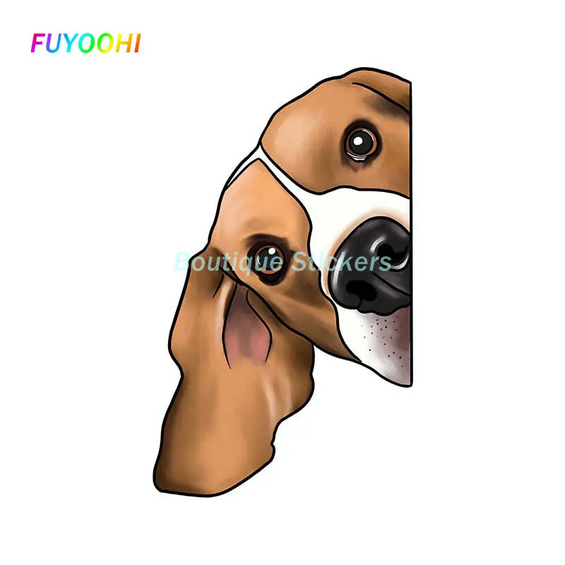 FUYOOHI Play Stickers for Beagle Cartoon Peeking Vinyl Car Stickers Waterproof Refrigerator Sunscreen Funny Car Decoration