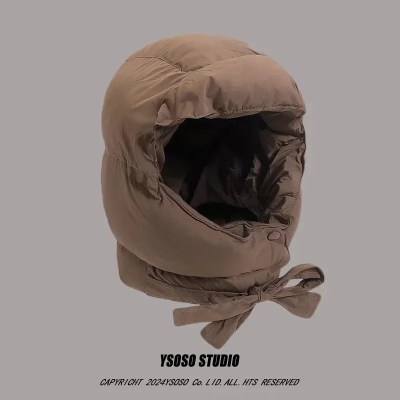 Autumn Winter Down Cotton Warm Lei Feng Hat Ear Protector Riding Electric Vehicle Cold Proof Velvet Thickened Ski Bomber Cap