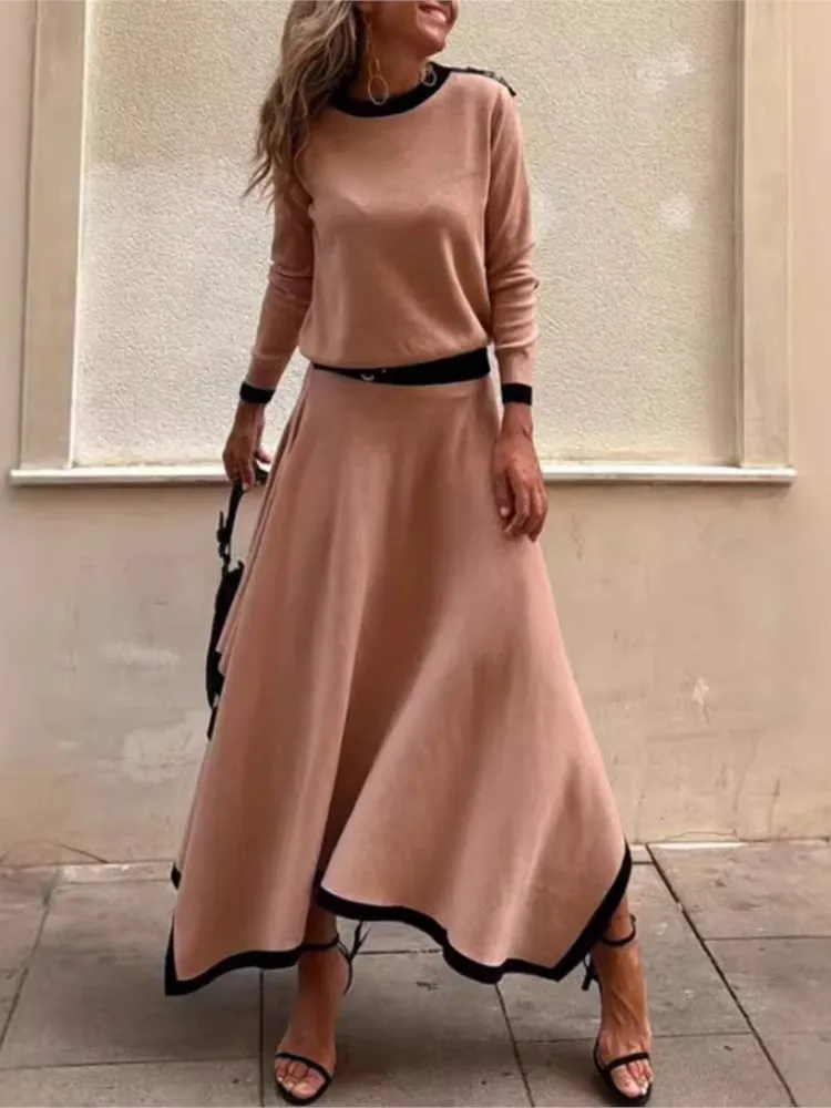 Fashion Elegant Casual 2 Piece Set New Spring And Autumn Long-sleeved Irregular Solid Color Skirt Two-piece Set Women Party Suit