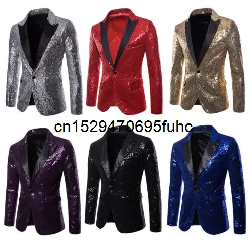 Men Sequins Blazer Designs Plus Size 2XL Black Velvet Gold Sequined Suit Jacket DJ Club Stage Party Wedding Clothes