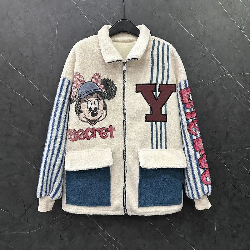 2025 Autumn Winter New Cartoon Furry Zipper Sweatshirt Jacket Ladies Loose Casual Age-Reducing Versatile Mid-Length Top Hoodies