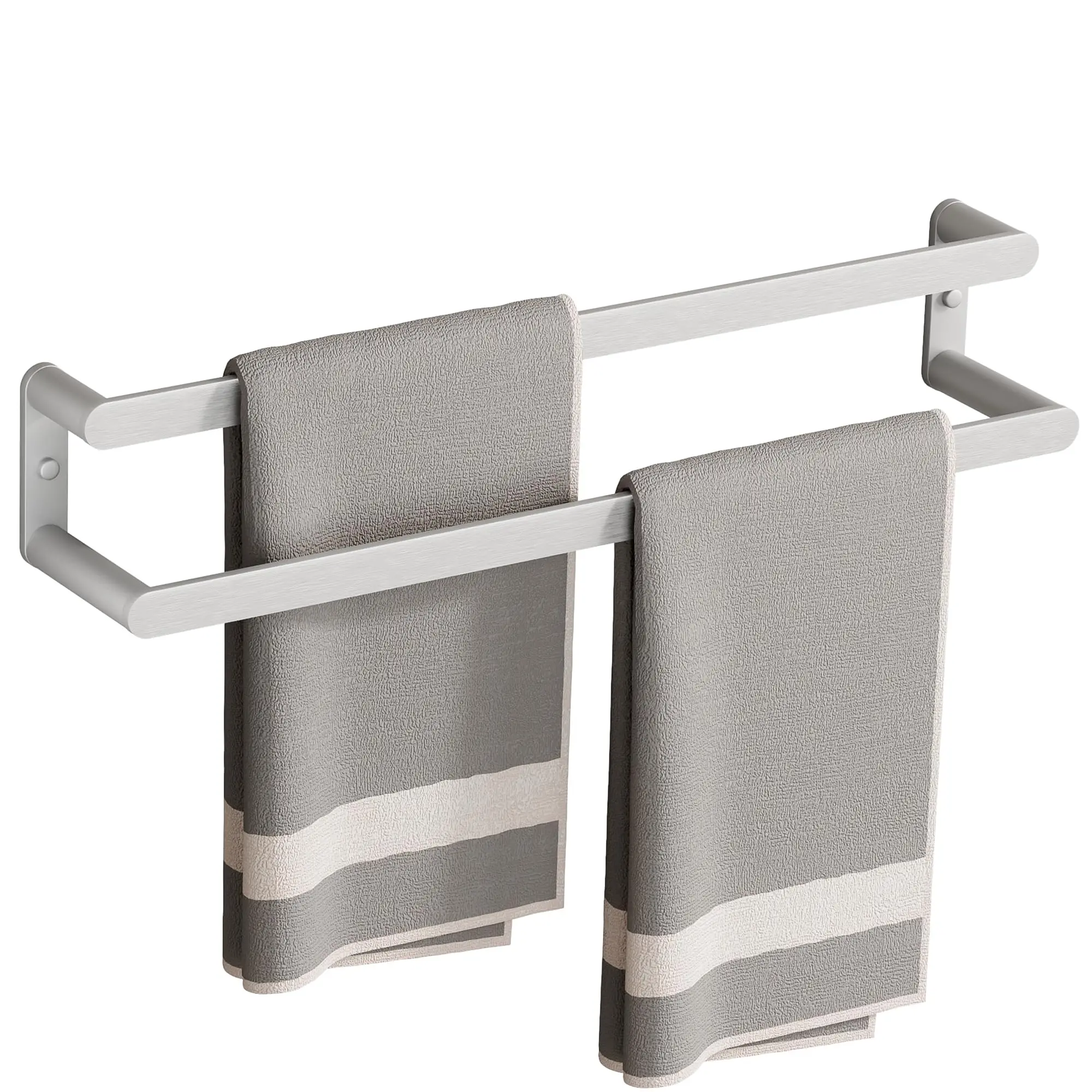 

Brushed Stainless Steel 24 Inch Dual Layer Wall Mounted Towel Holder For Bathroom With Two Hanging Bars