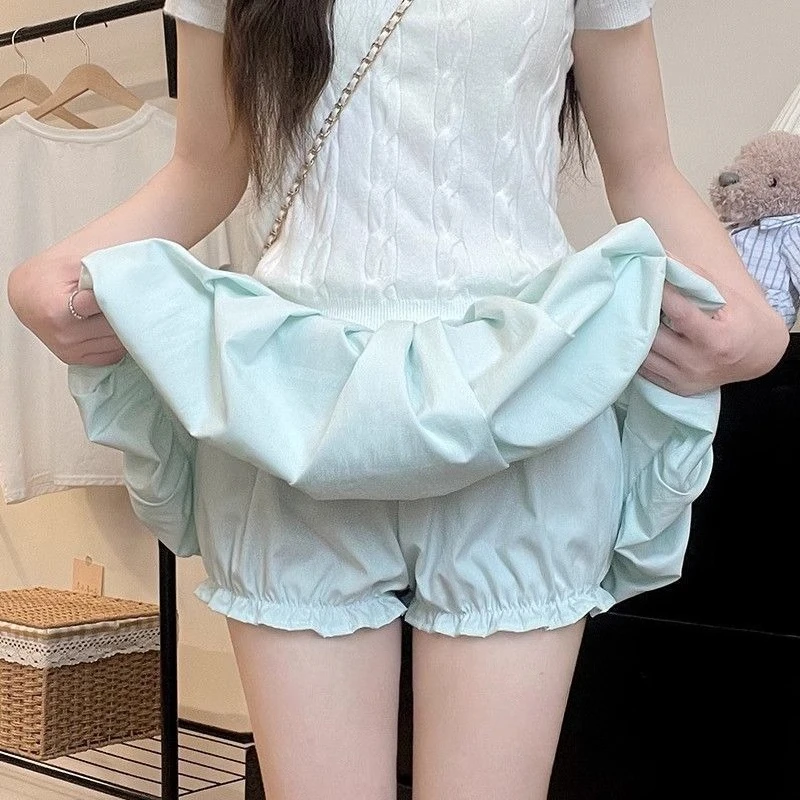 Women's 2026 Summer New Mint Bubble Ruffle High Waist Pleated Mini Skort Petite Slimming Hot Girl Y2K Coquette Korean Chic