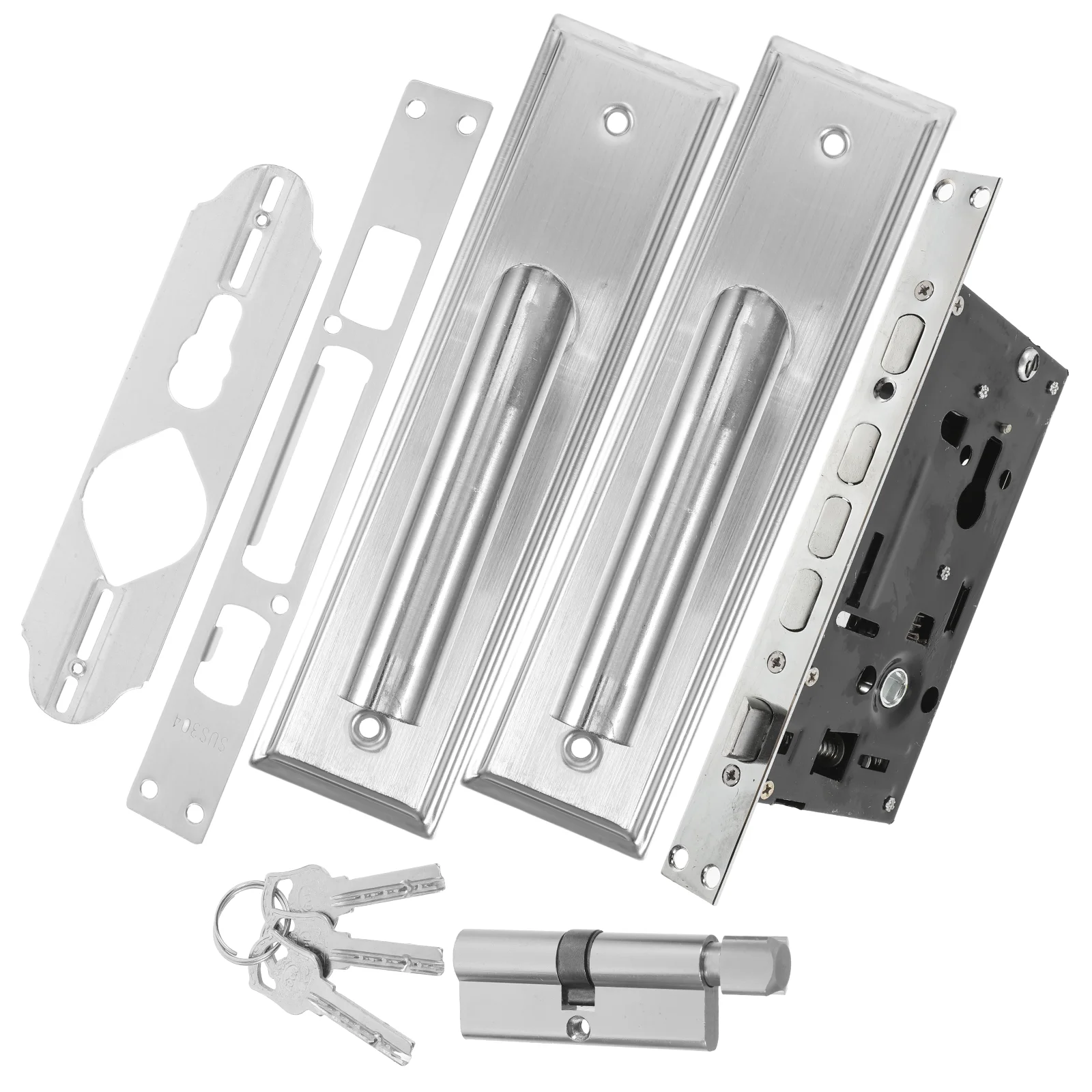 

1Set Sleek Stainless Steel Interior Door Handle Lock Set Silent Mechanism Polished Surface for Front Door Replacement Easy