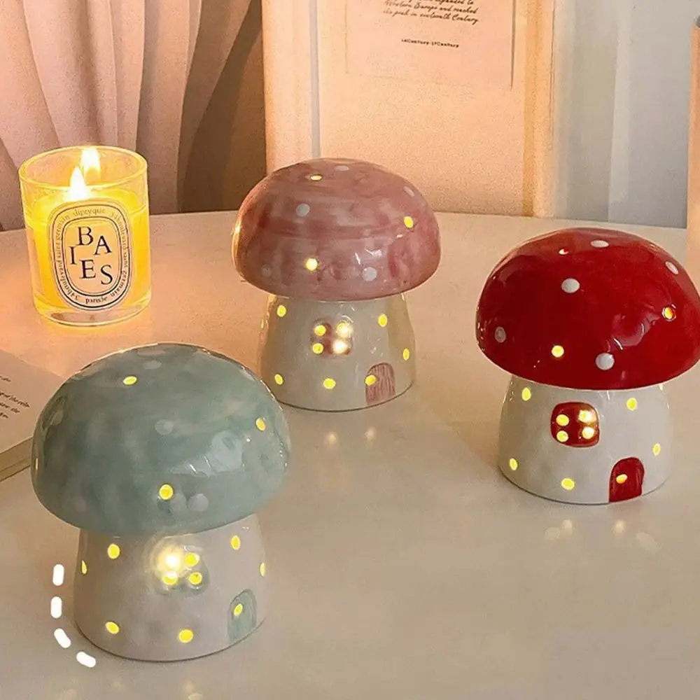 Table Decor Lamp Mushroom Night Light Eye Protection Nordic Bedside Night Light Sleeping LED Ceramic Night Light Birthday Gift