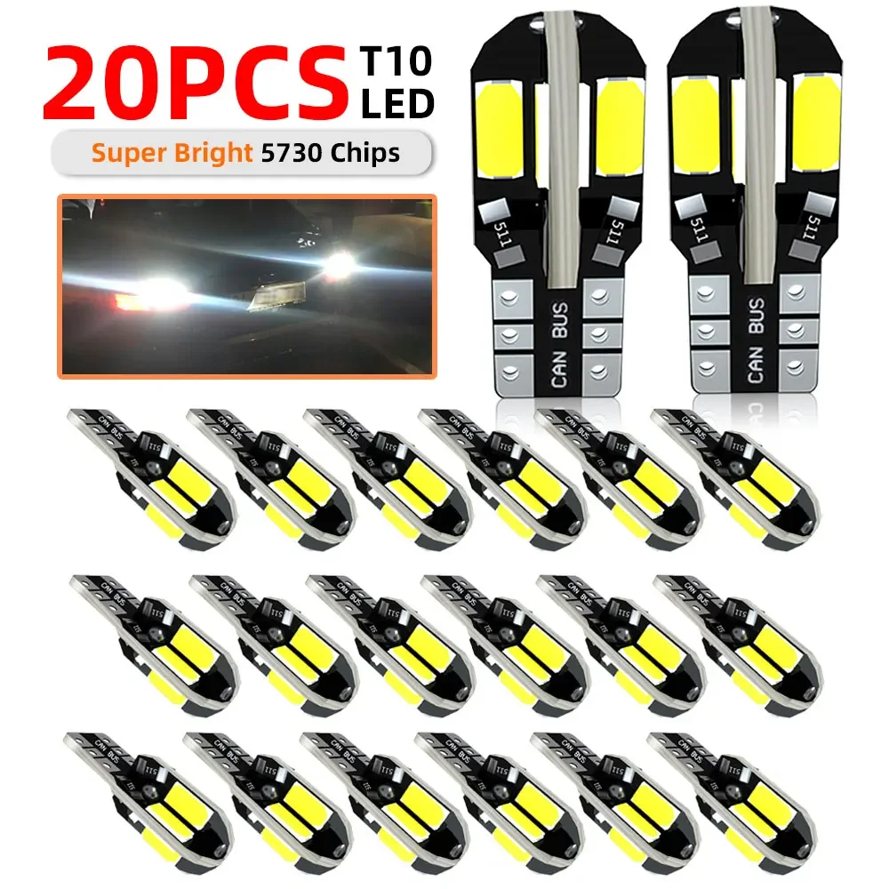10/20PCS W5W T10 LED Bulbs Canbus 5730 8SMD 12V 6000K 194 168 LED Car Map Dome Lights Parking Light Auto Signal Lamp