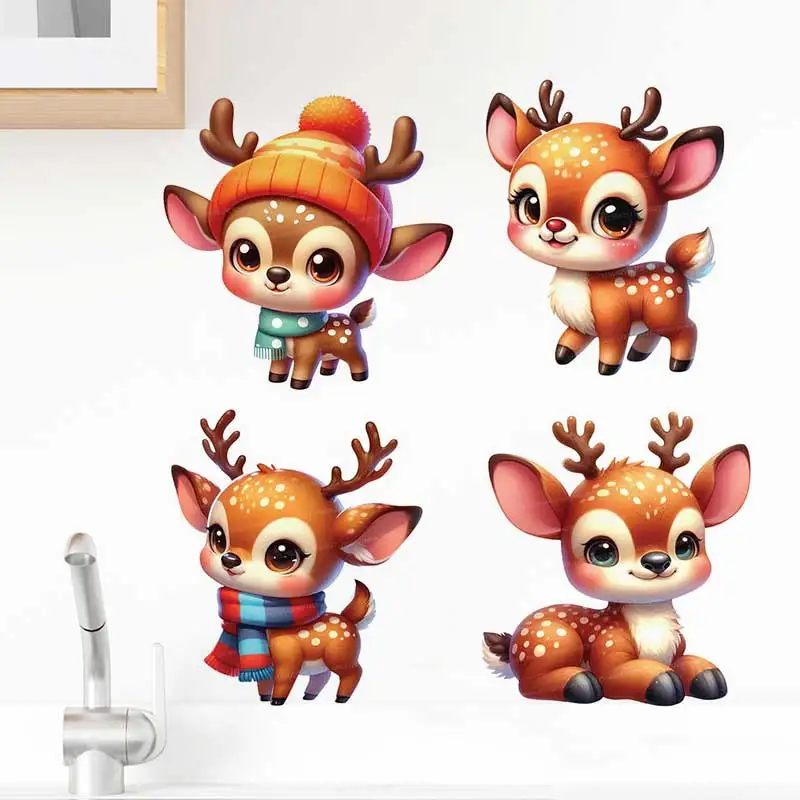 

Funny Fawn Wall Sticker Kids Room Decor Bathroom Toilet Living Room Decor Cabinet Refrigerator Home Decor Waterproof Decals S734