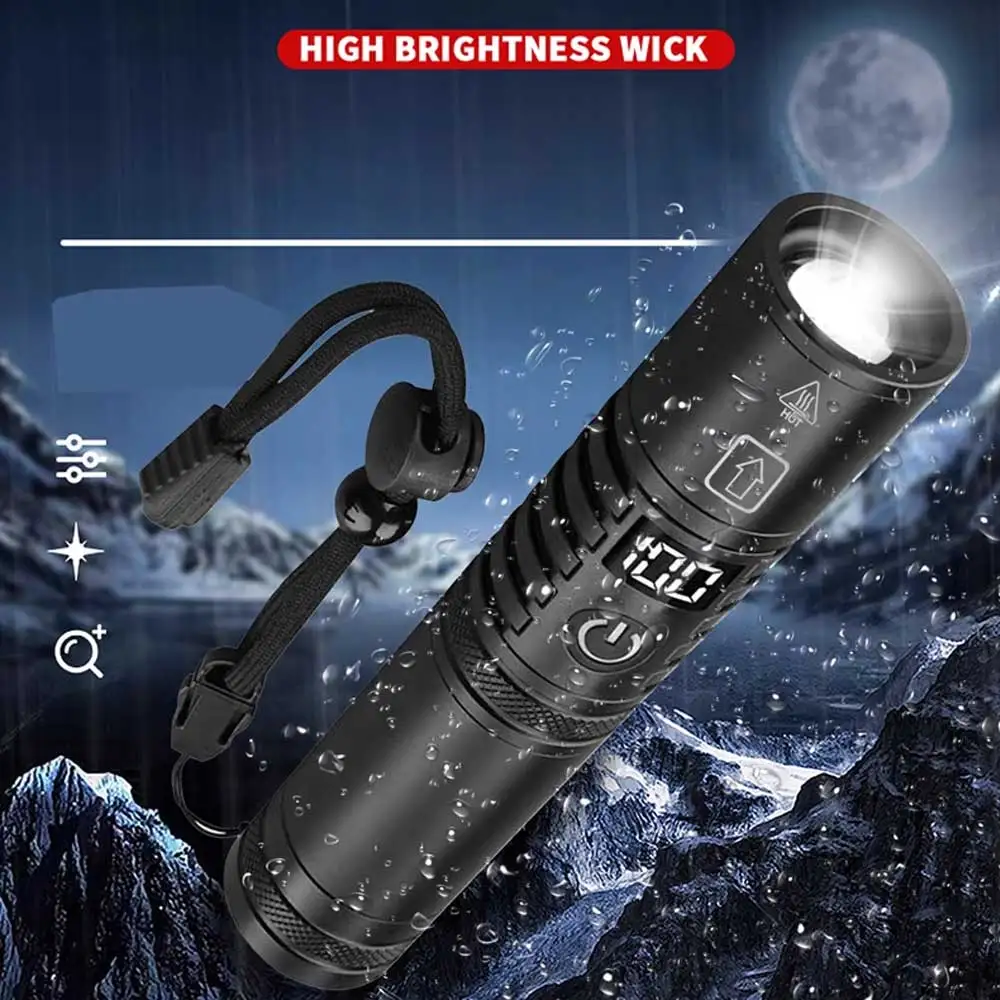 Mini White Laser Powerful Flashlight or Battery Zoom Torch Light Rechargeable Lamp with Tail Rope Power Indicator