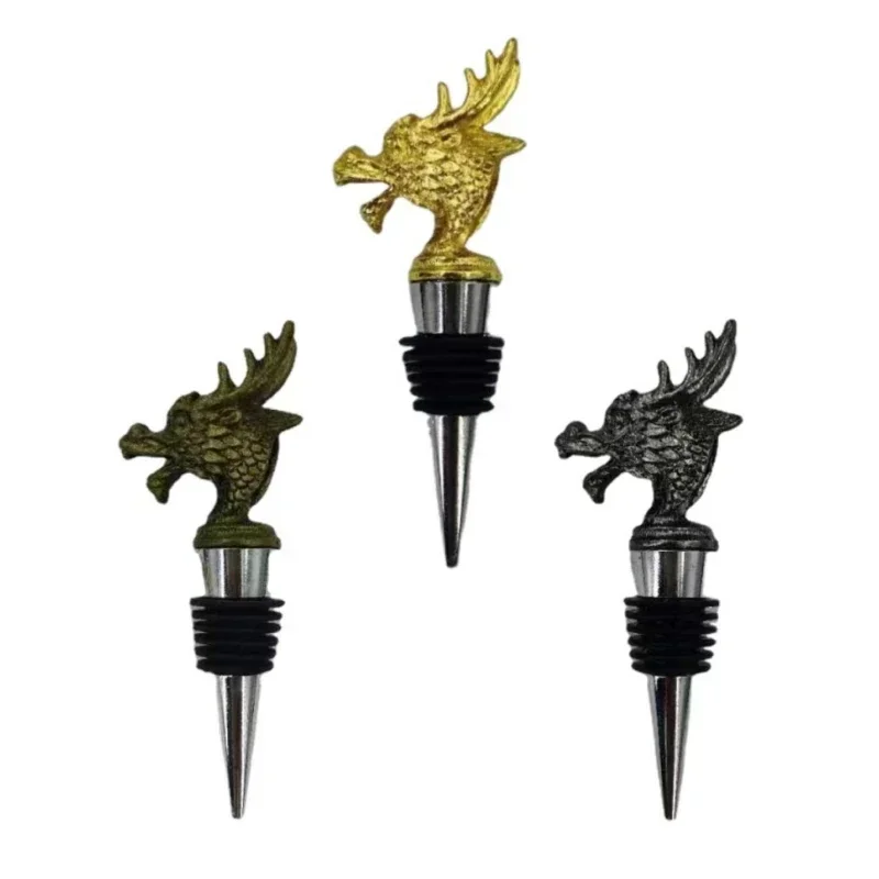 2pcs Chinese Style Art Divine Dragon Head Bottle Stopper Set Universal Wine Pourer Family Restaurant Bar Wine Mouth Gift