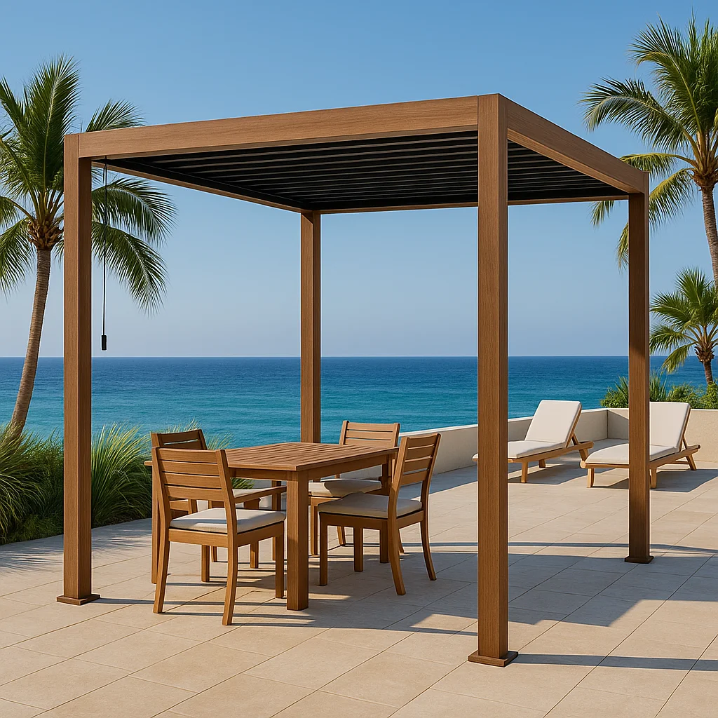 3x3 4x6m Outdoor Aluminum Garden Gazebo with Waterproof Wooden Textured Louvered Pavilion Backyard Terrace Furniture Pergola