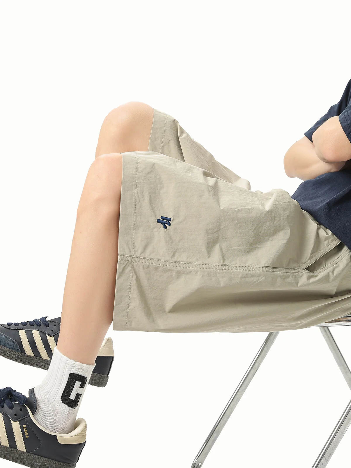 

Мужские летние спортивные брюки из ледяного шелка с вышивкой, быстросохнущие, водонепроницаемые, для активного отдыха, пляжа, длиной до колена