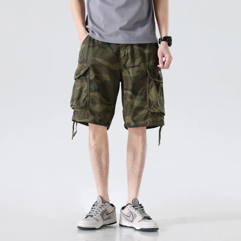 

2025 summer new camouflage casual workwear shorts men's multi pocket American streatwear men cargo shorts men clothing