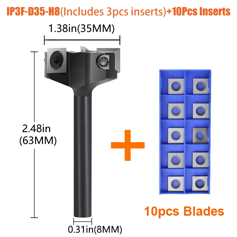 Dreanique 3-Fluit Houtschaafbit 35mm 60mm Snijdiameter 8mm 12mm Schacht Spoilboard Oppervlaktefrees Insert Carbide Plaat