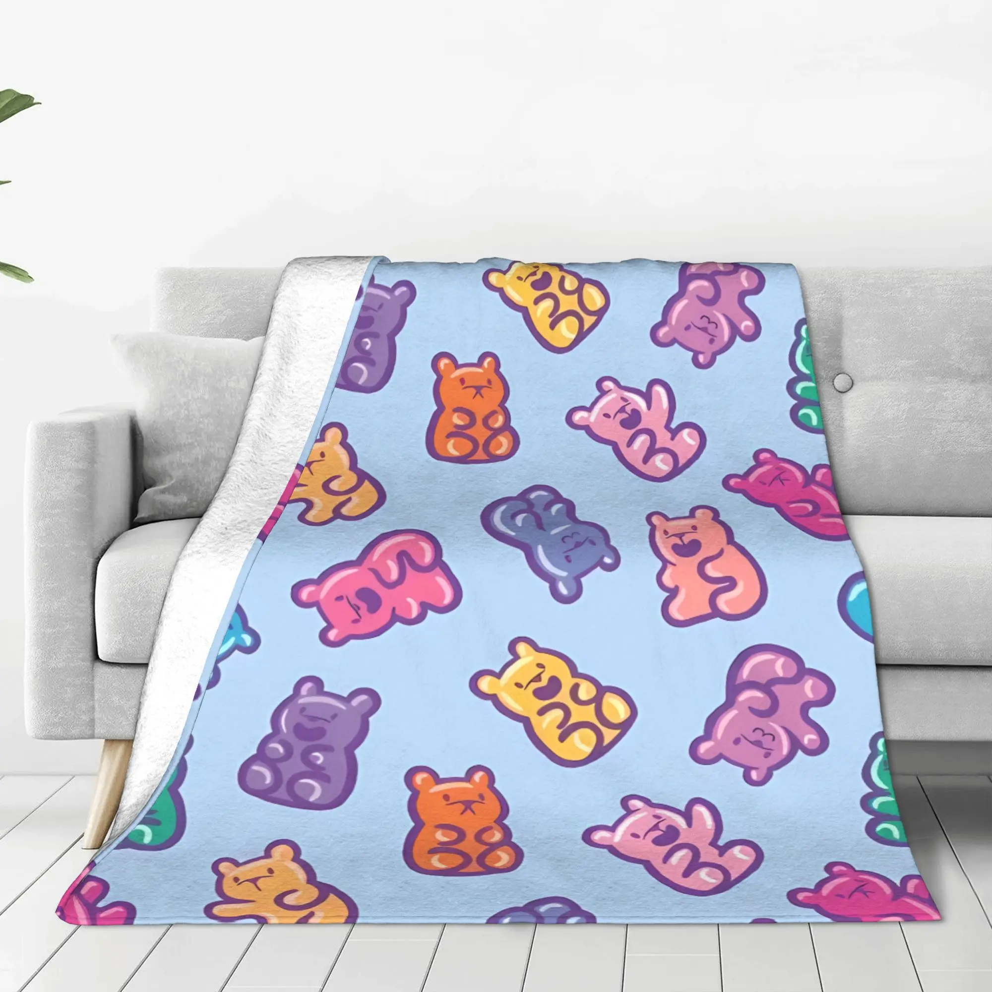 1PC Sweet Pastel Y2K Pop Gummy Bear Home Room Decorations Winter Blankets For Adults Bedding Home Interior Sofa Knee