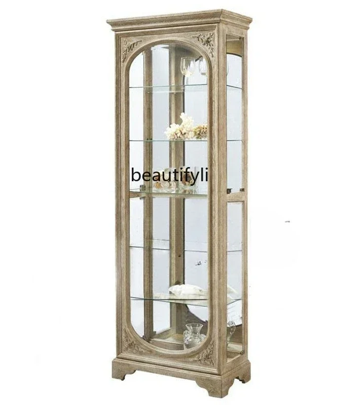 European-Style Wood Carved Wine  Storage  Study Bookcase Bed & Breakfast Glass Living Room Display Storage Cabinet image 6