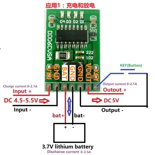 

2.1A 5V Lithium Battery Charge and Discharge Integrated Module 3.7V 4.2V 18650 Charge and Discharge DD06CVSA