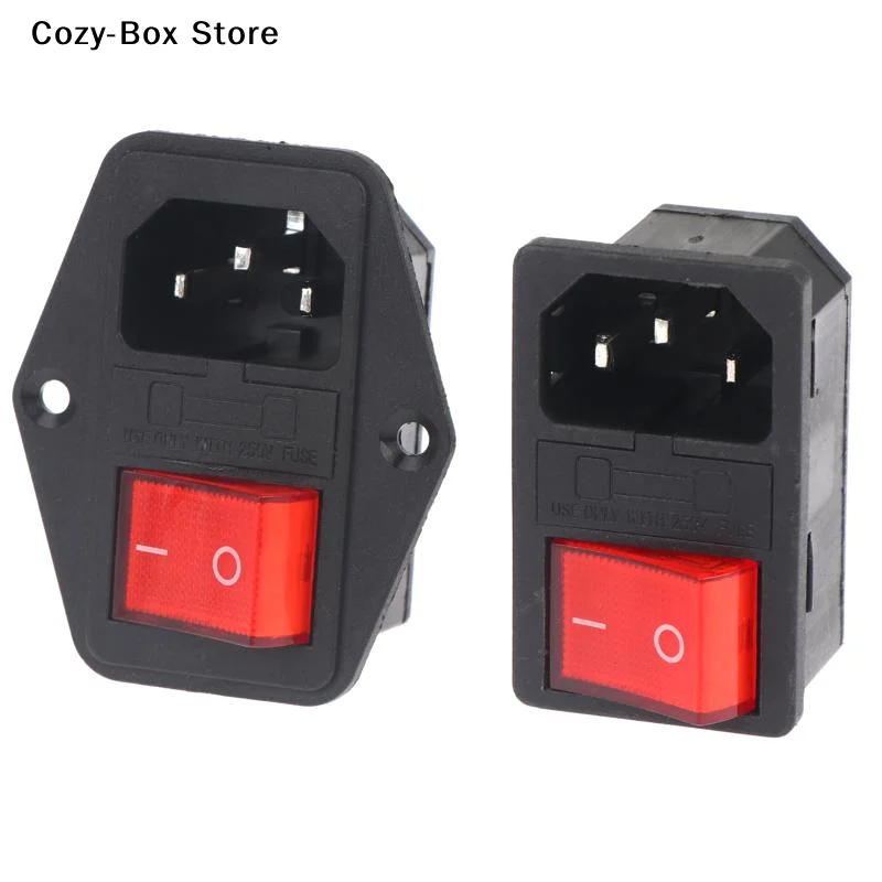 [ZY] IEC320 C14 AC Socket 3 Pin Red LED 250V Rocker Switch 10A Fuse Female Male Inlet Plug Connector Embedded Socket Mount